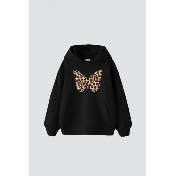 Butterfly Leopard Baskılı Oversize Unisex Premium Siyah
