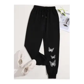 Butterfly Print Drawstring Waist 4 Mevsim Eşofman