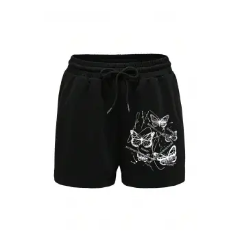 Butterfly Print Drawstring Waist Drawstring Waist Şort