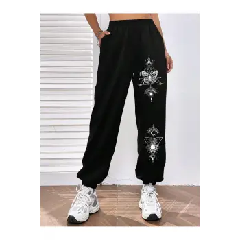 Butterfly Print Elastic Waist 4 Mevsim Eşofman