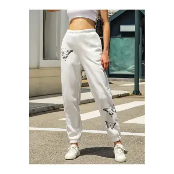 Butterfly Print Elastic Waist 4 Mevsim Eşofman