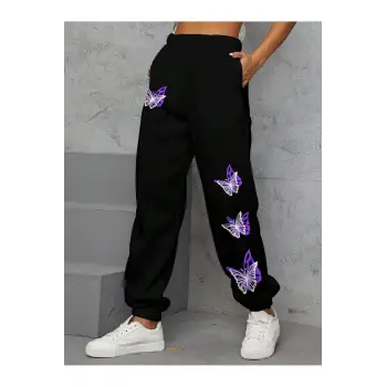 Butterfly Print Slant Pocket 4 Mevsim Eşofman