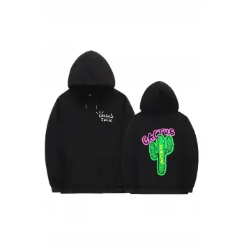 Cactus Oversıze Sweatshirt Hoodie Siyah