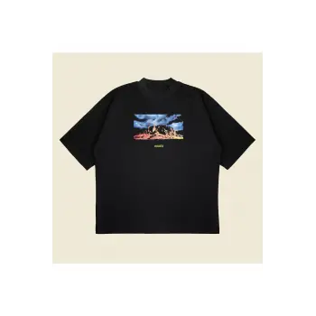 Cactusj Rodeo Baskılı Oversize Unisex Pamuklu Nefes Alan Kalın Kumaşlı