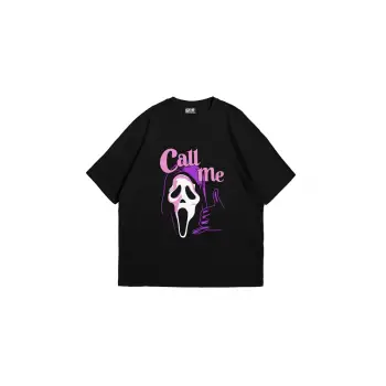 Call Me Baskılı Oversize Unisex Siyah