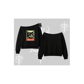 Candyland Yazılı Sevimli Kedi Baskılı Kapşonlu Sweatshirt