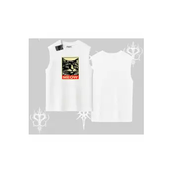 Candyland Yazılı Sevimli Kedi Baskılı Oversize Tshirt