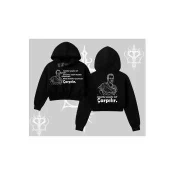 Çarpılır mı? Çarpılmıştır. Kapşonlu Crop Sweatshirt