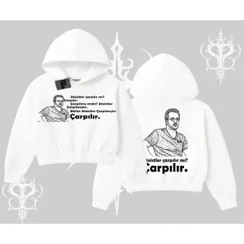 Çarpılır mı? Çarpılmıştır. Kapşonlu Crop Sweatshirt