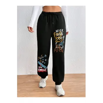 Cartoon & Graphic Drawstring Waist 4 Mevsim Eşofman