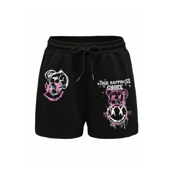 Cartoon Graphic Drawstring Waist Şort