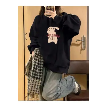 Cartoon & Letter Graphic Drop Shoulder Pullover Siyah