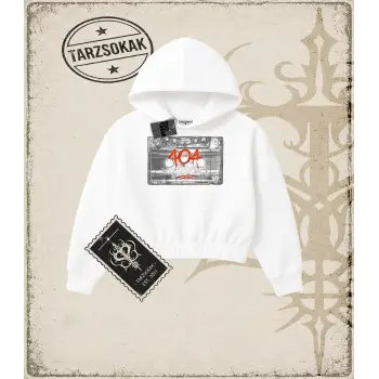 CASSETTE Kadın Crop Kapşonlu Sweatshirt
