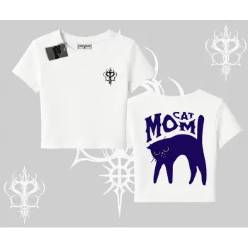 Cat Mom Yazılı Minimal Kedi Arka Baskılı Babby Tee Tshirt