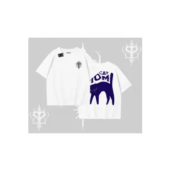 Cat Mom Yazılı Minimal Kedi Arka Baskılı Oversize Tshirt