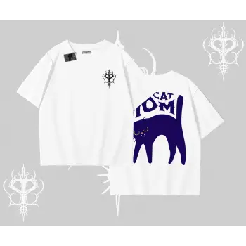 Cat Mom Yazılı Minimal Kedi Arka Baskılı Oversize Tshirt