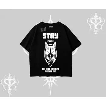 Catronaut Kedi Baskılı Kayık Yaka Tshirt