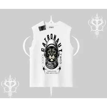 Catronaut Kedi Baskılı Kolsuz Tshirt