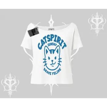 Catspirit Sunday Brave Feline Yazılı Kedi Baskılı Kayık Yaka Tshirt