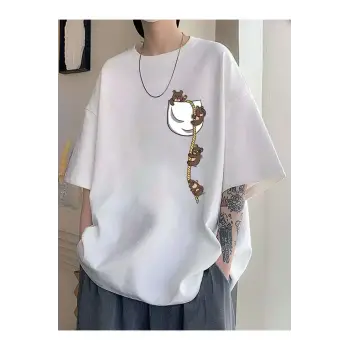 Cep Ayıcık Baskılı Oversize Unisex Pamuk