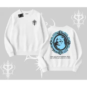 Çerçeveli Kedi Baskılı Biskilet Sweatshirt