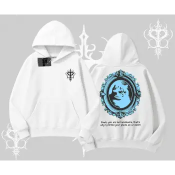 Çerçeveli Kedi Baskılı Kapşonlu Sweatshirt