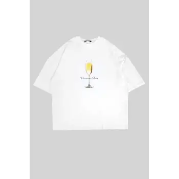 Champagne Baby Baskılı Beyaz Oversize Unisex