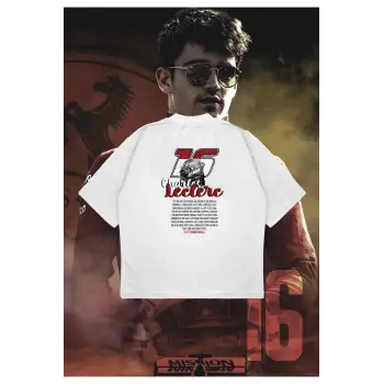 Charles Leclerc Baskılı Oversize Unisex Pamuklu Nefes Alan Kalın Kumaşlı