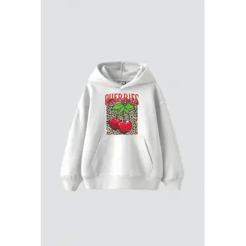 Cherries Leopard Baskılı Oversize Unisex Beyaz