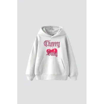 Cherry Gang Baskılı Oversize Unisex Beyaz