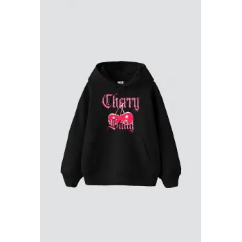 Cherry Gang Baskılı Oversize Unisex Siyah