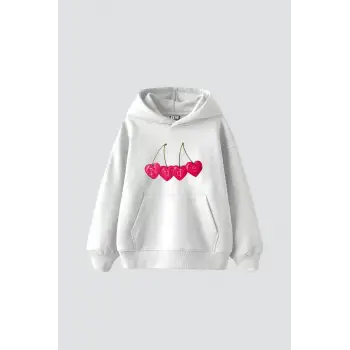 Cherry N. Baskılı Oversize Unisex Premium Beyaz