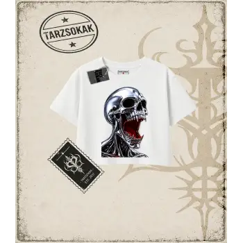 CHROME SKULL Kadın Crop Tişört