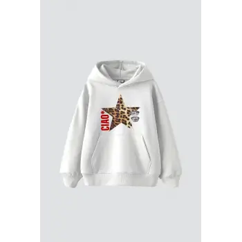 Ciao Yıldız Baskılı Oversize Unisex Beyaz