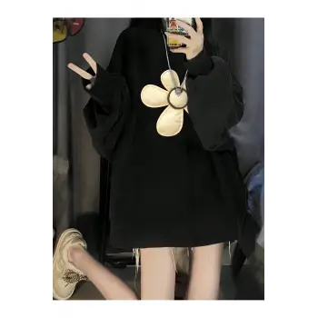 Çiçekli Düşük Sweat Siyah