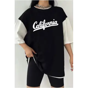 Çift Renk California Baskılı Unisex Tshirt