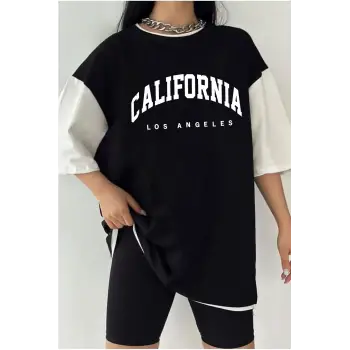 Çift Renk California NEW YORK Baskılı Unisex Tshirt