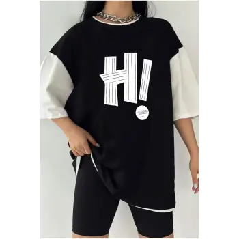 Çift Renk Hİ Baskılı Unisex Tshirt