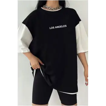 Çift Renk MİNİMAL LOS ANGELS Baskılı Unisex Tshirt