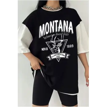 Çift Renk MİNİMAL MONTANA  2 Baskılı Unisex Tshirt
