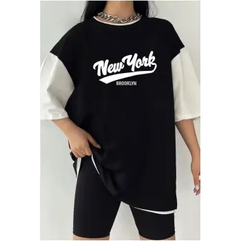 Çift Renk NEW YORK K Baskılı Unisex Tshirt