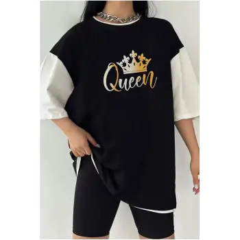 Çift Renk QUEEN Baskılı Unisex Tshirt