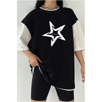 Çift Renk YILDIZ 2 Baskılı Unisex Tshirt