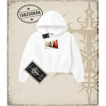 Coco Coca Cola Kadın Crop Kapşonlu Sweatshirt