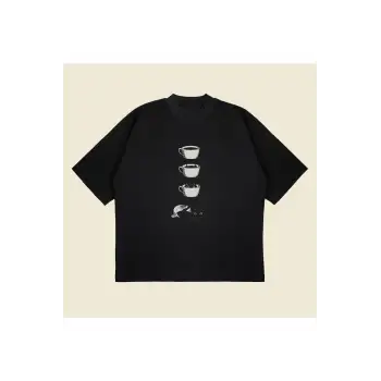 Coffee Cat Baskılı Oversize Unisex Pamuklu Nefes Alan Kalın Kumaşlı