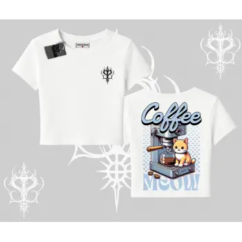 Coffee Meow Kahve Temalı Kedi Arka Baskılı Babby Tee Tshirt