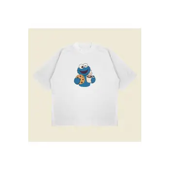 Coffee Monster Baskılı Oversize Unisex Pamuklu Nefes Alan Kalın Kumaşlı