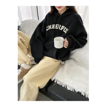 Coke serisi Dazy-Less Letter Graphic Kangaroo Pocket Drawstring Hoodie
