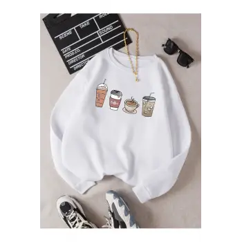 Coke serisi EZwear Coffee Print Thermal Lined Sweatshirt