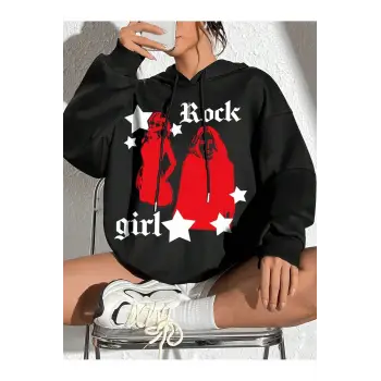 Coke serisi Figure & Letter Graphic Drop Shoulder Drawstring Hoodie
